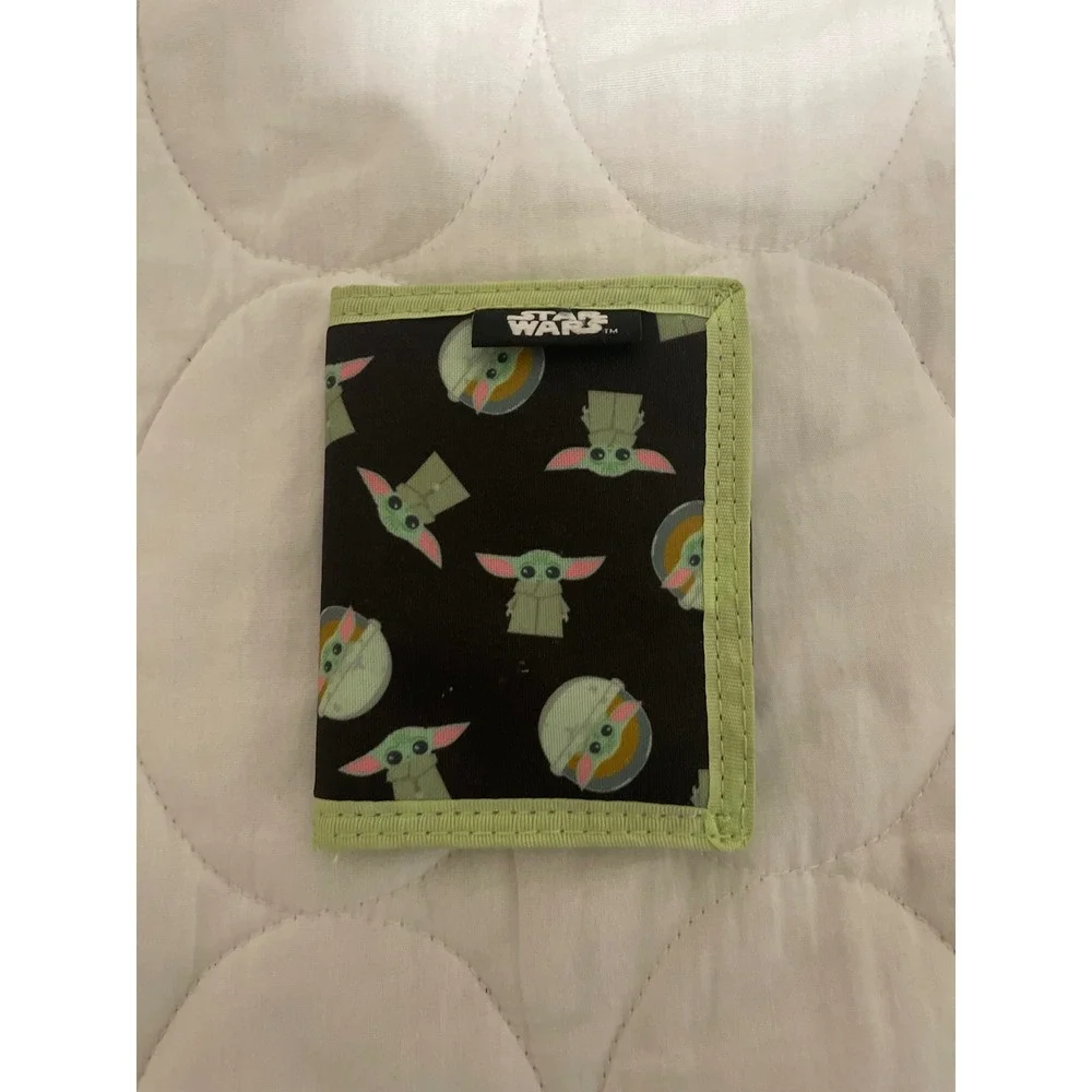 Star Wars The Mandalorian Grogu Baby Yoda Kids Trifold Wallet Black Green Canvas